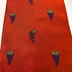 Brooks Brothers Orange Textured with Embroidered Grapes 100% Silk Tie